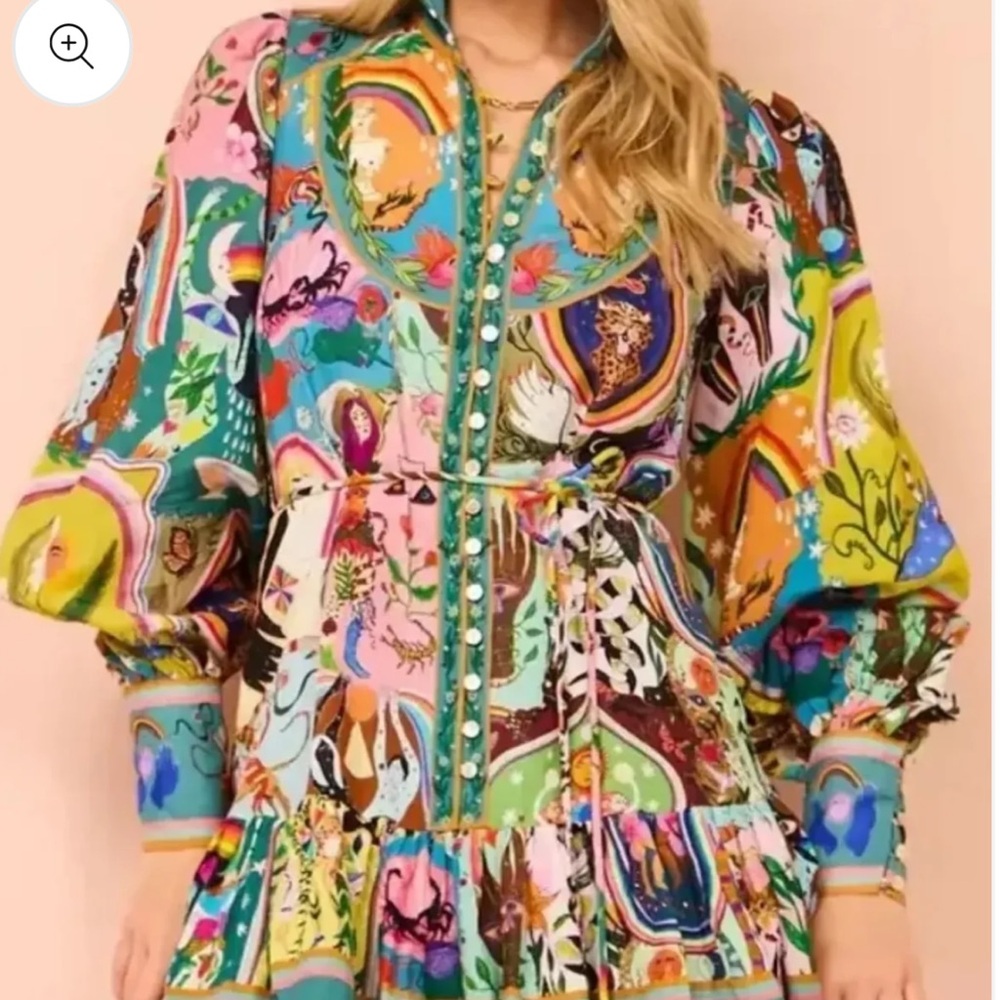 ViVI Multicolor Floral Paisley Mini Dress - Teal Pink Yellow